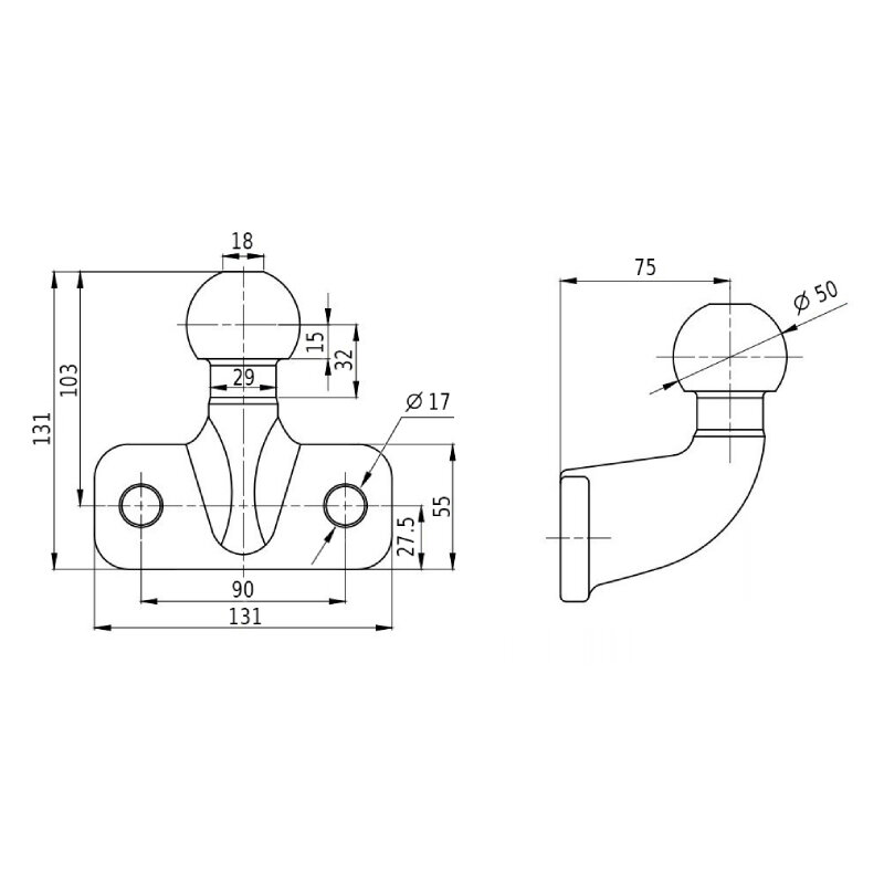 2-gaats flenskogel 90mm zwart
