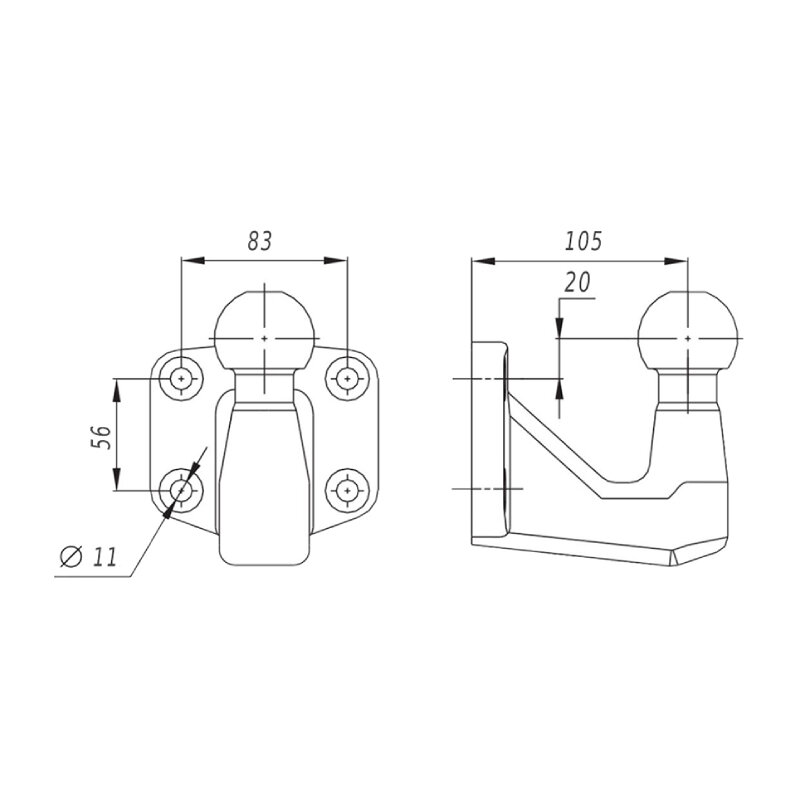 4-gaats flenskogel 83 x 56 mm zwart