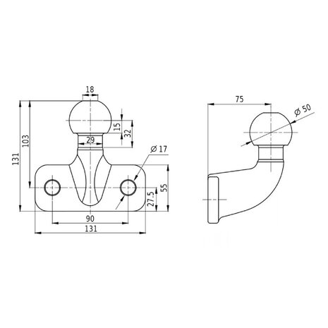 2-gaats flenskogel 90mm zwart